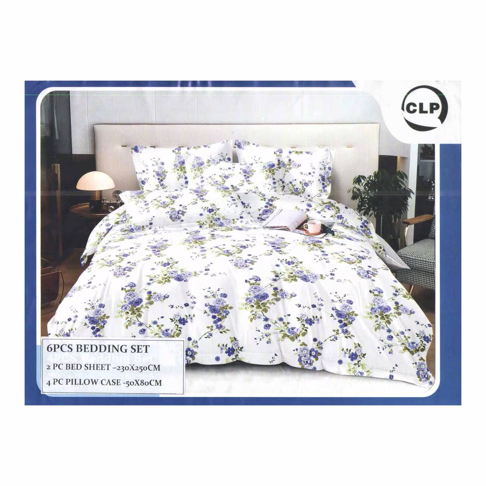 6-Piece Printed Bedsheet Set (230x250cm) - Purple Floral