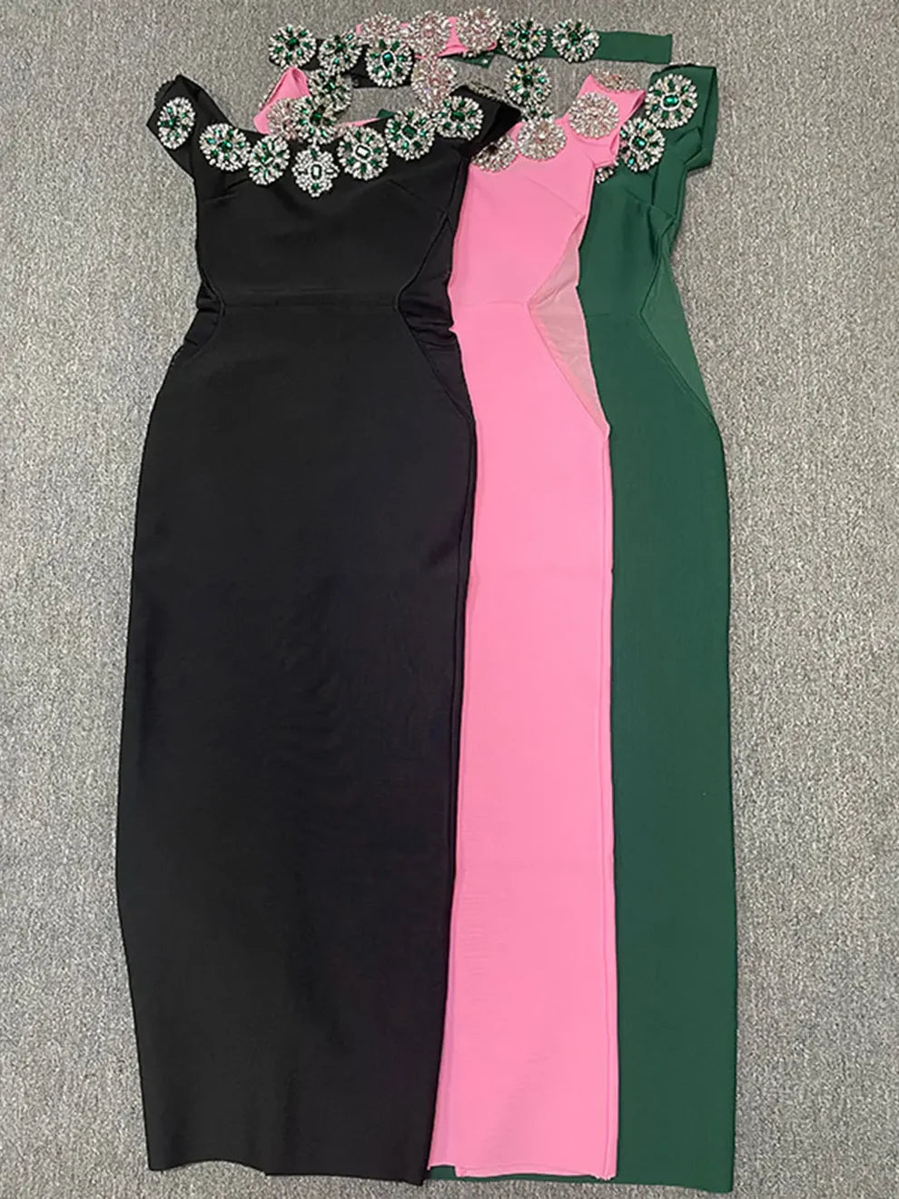 466 Cold-Shoulder Jewel Trim Maxi Dress