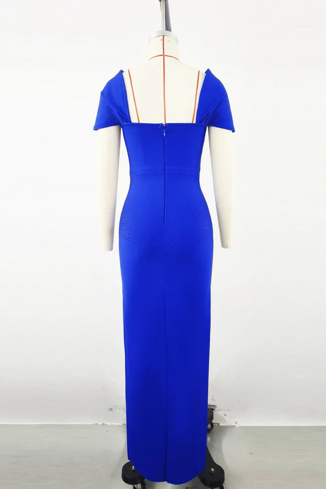 544 Square Neck Cap Sleeve Maxi Gown with Crystal Trim