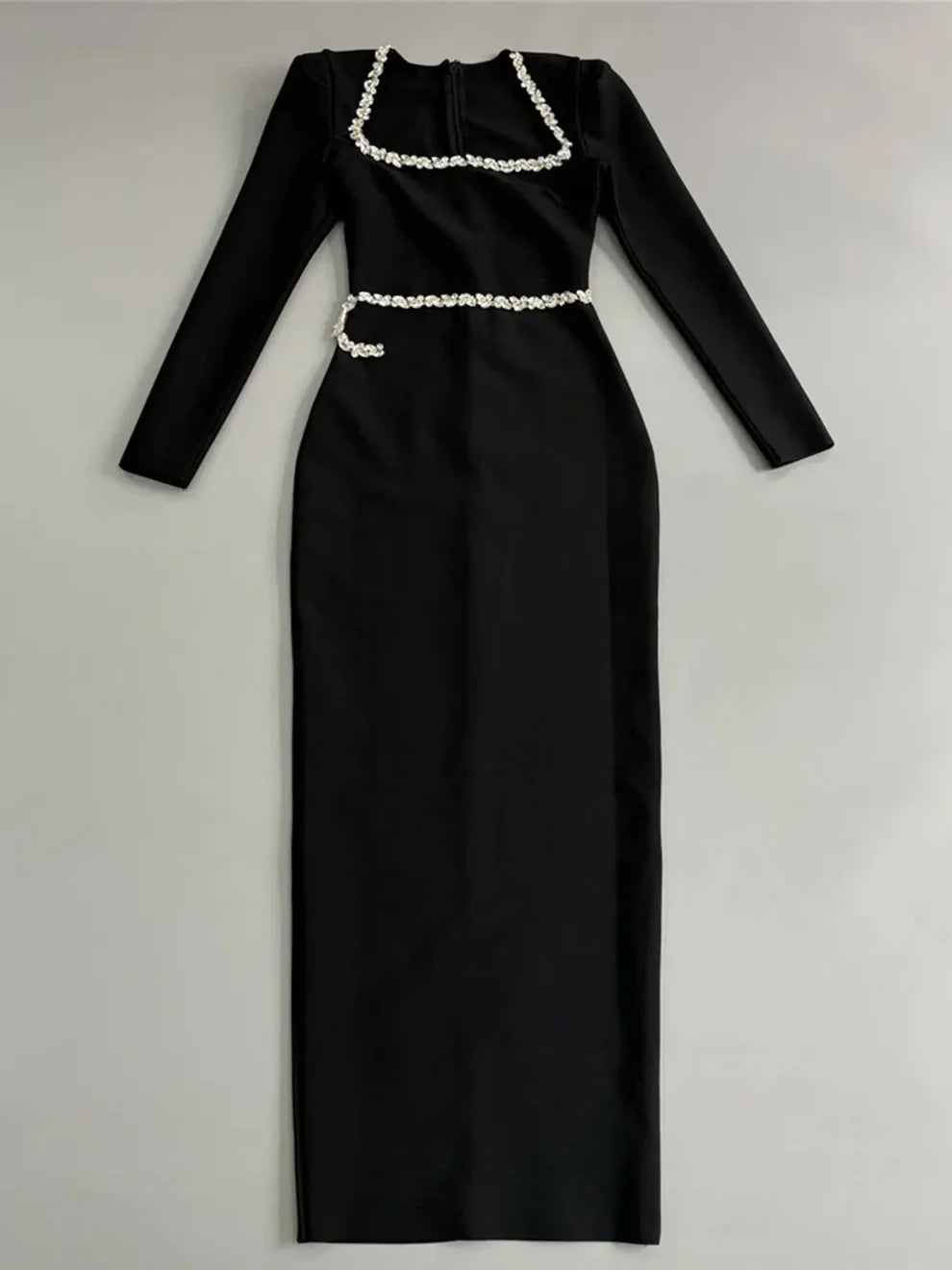 574 Black Pearl-Embellished Sweetheart Cold-Shoulder Bandage Gown