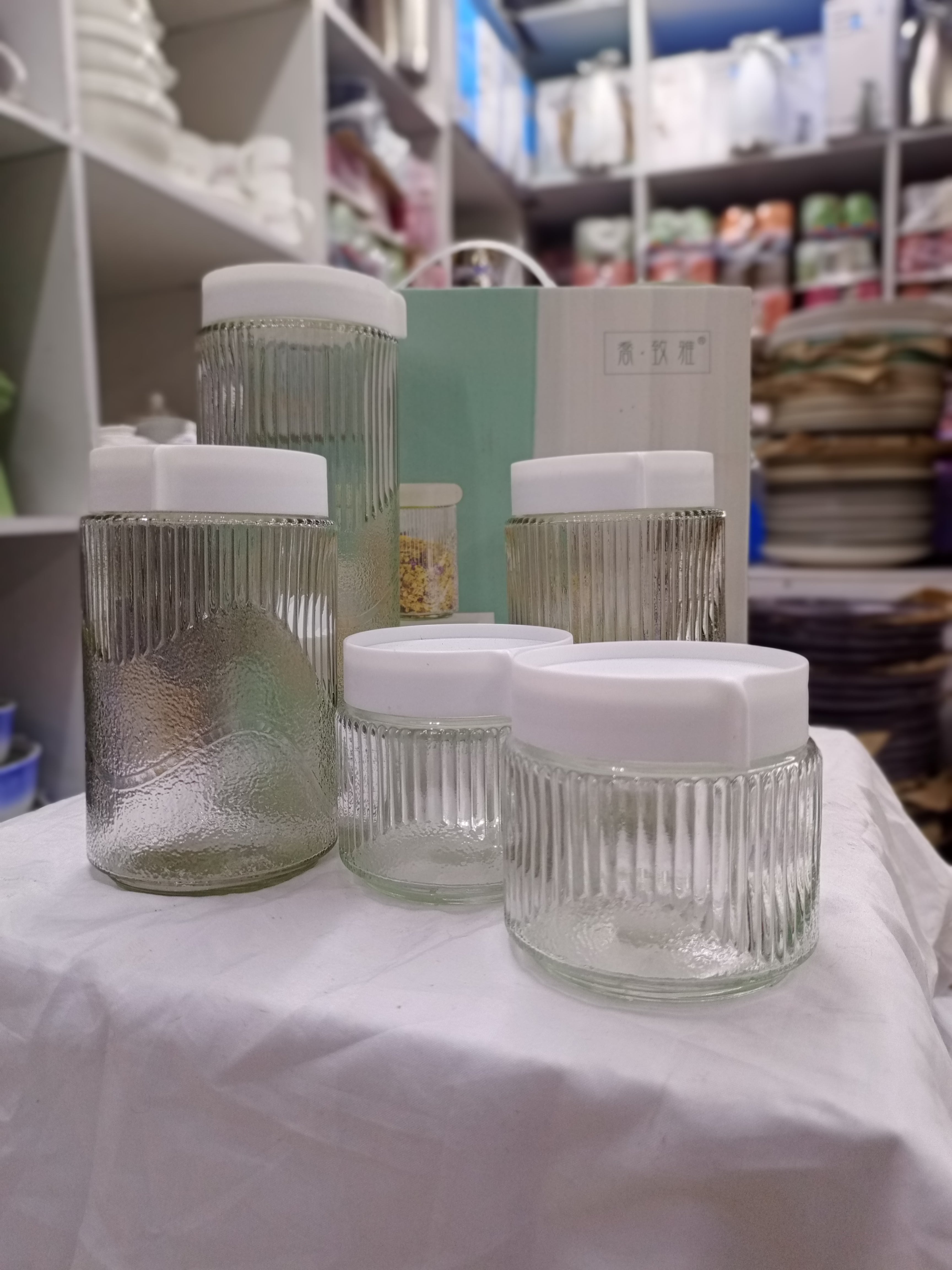 6-Piece Ribbed Glass Sealed Cans