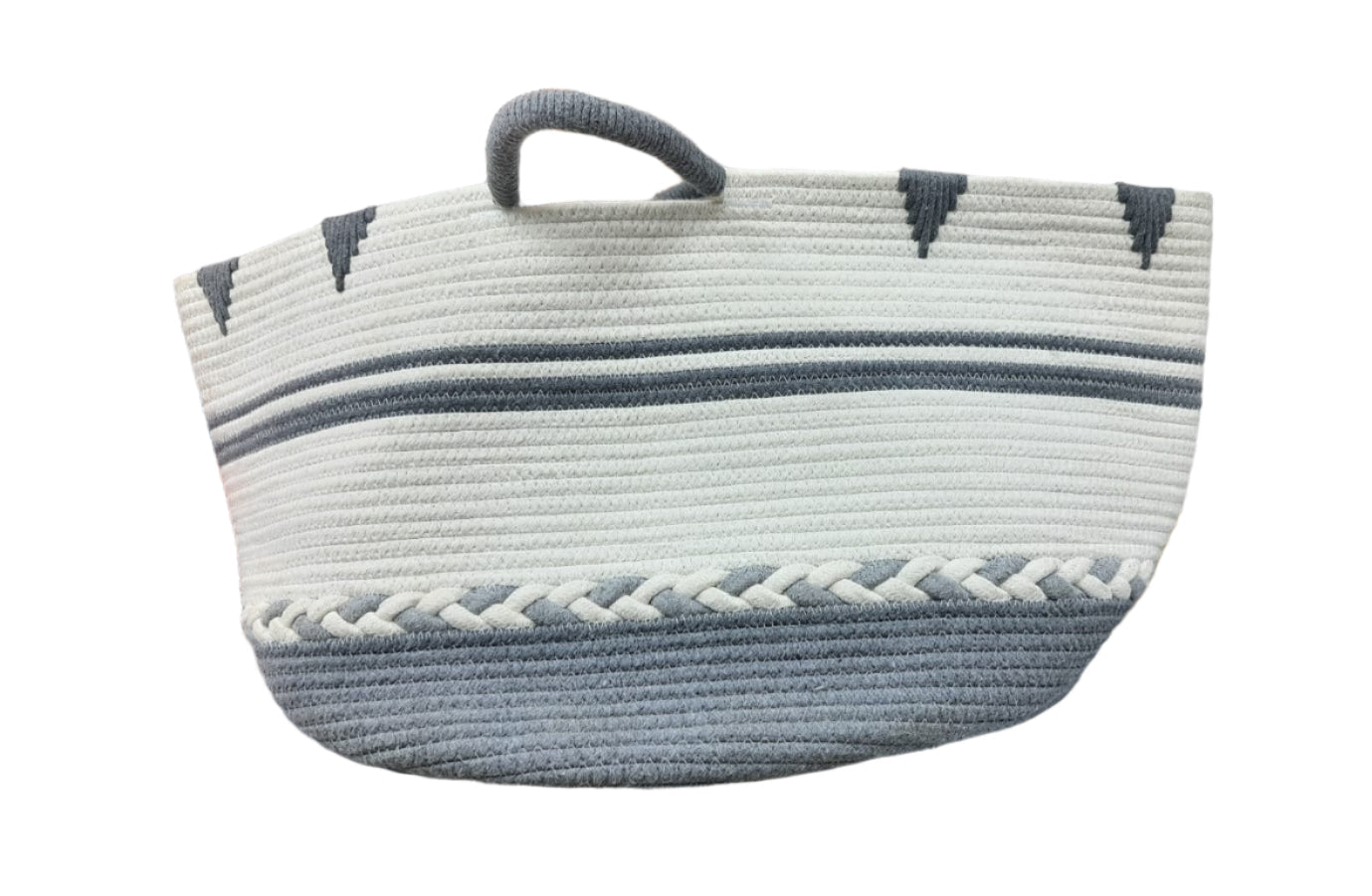 Handwoven Striped Laundry Bag with Braided Detail