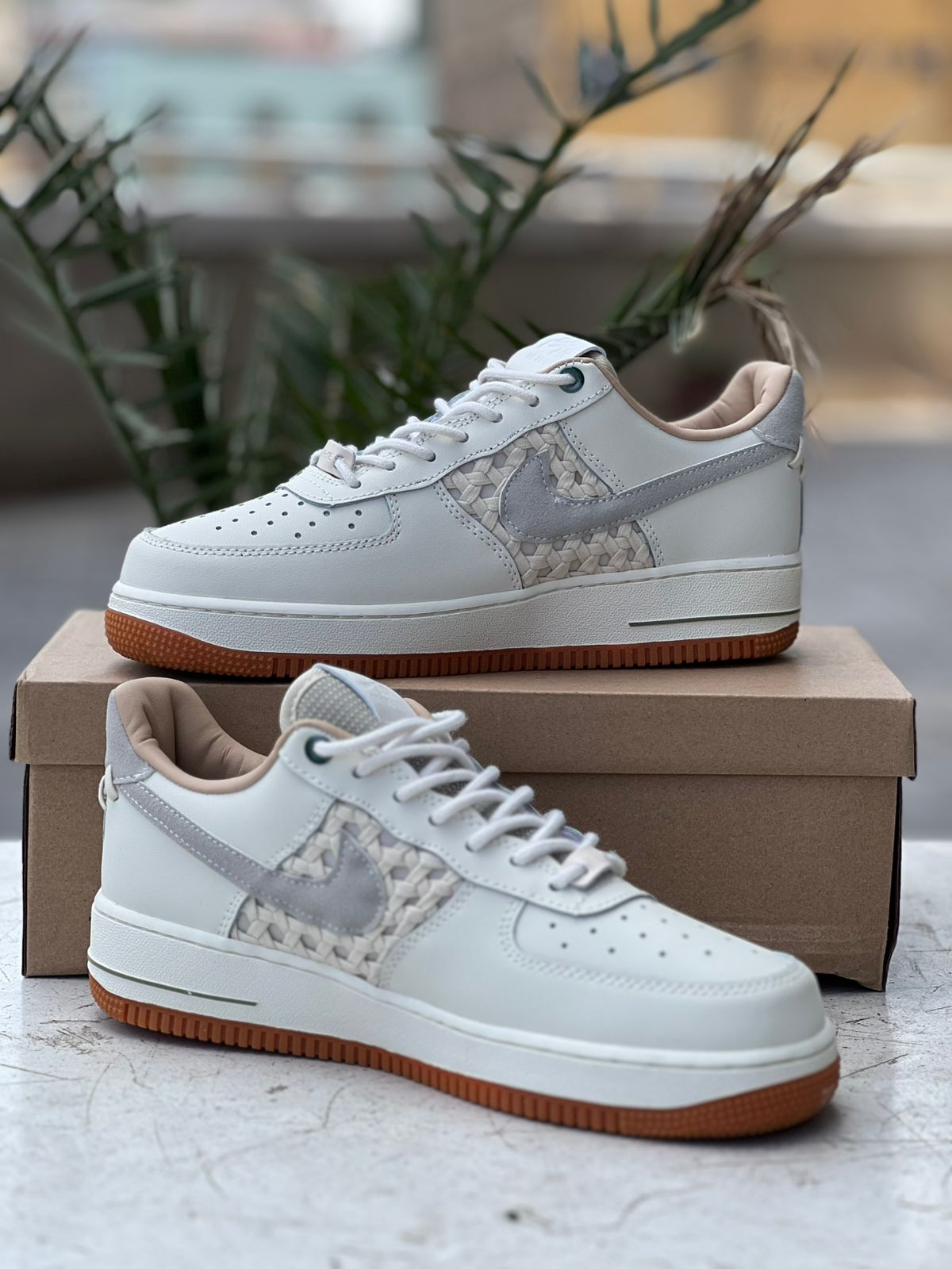 Air Force 1 Sneakers - Cream & Beige with Woven Accents