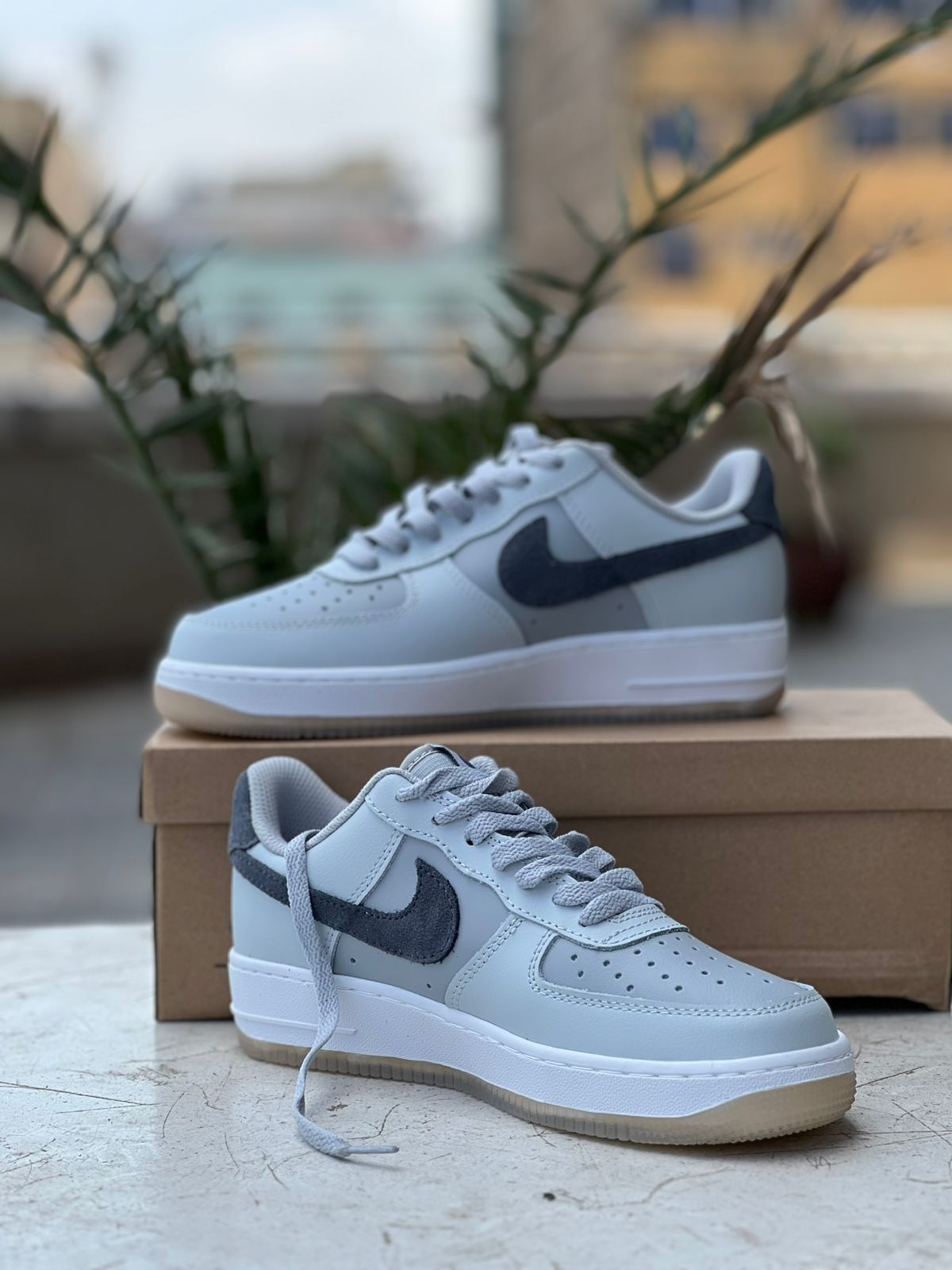 Air Force 1 Sneakers - Light Grey & Dark Grey with Gum Sole