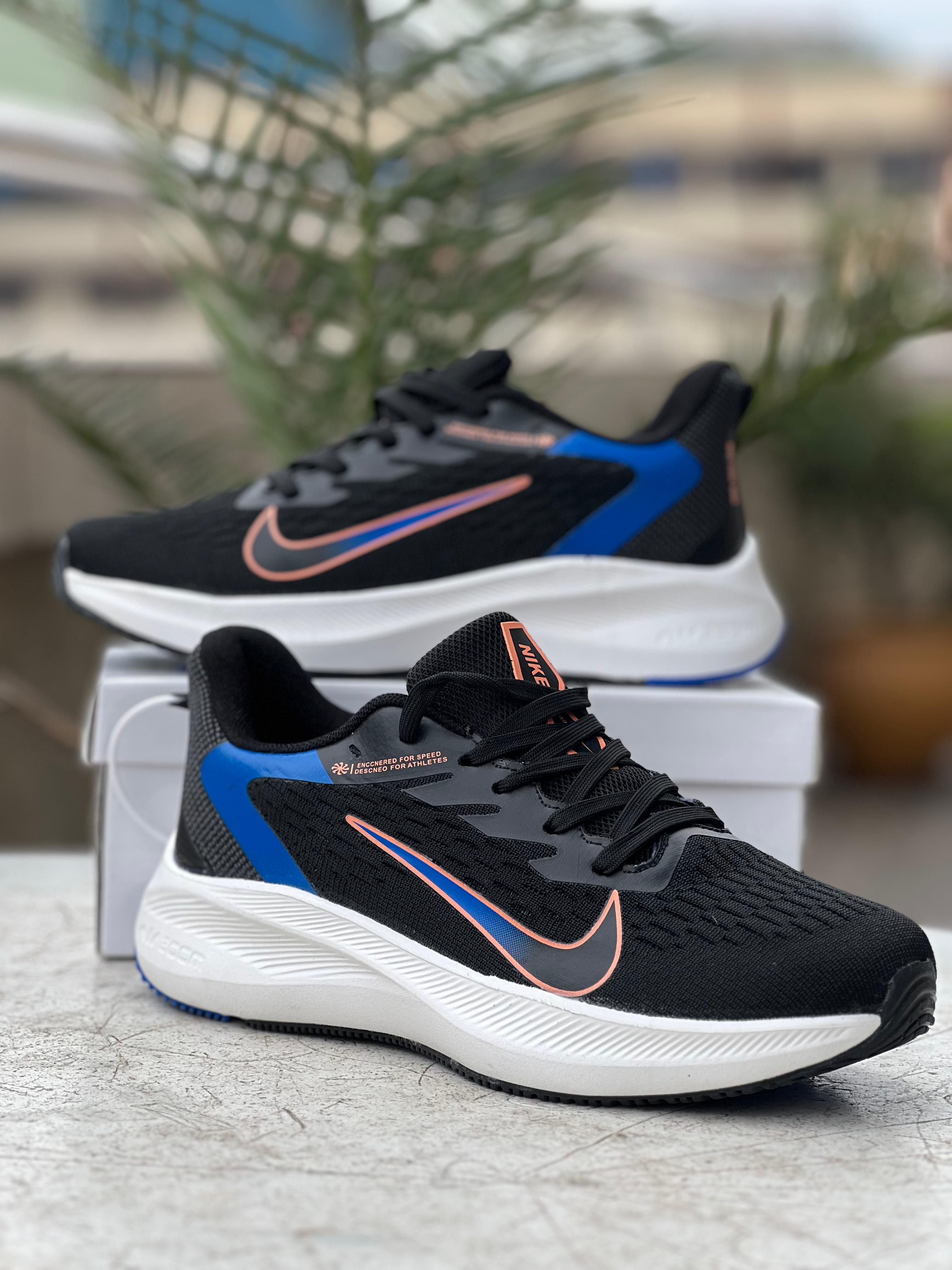 Nike Air Zoom Running Shoes-Black with Blue & Orange Accents