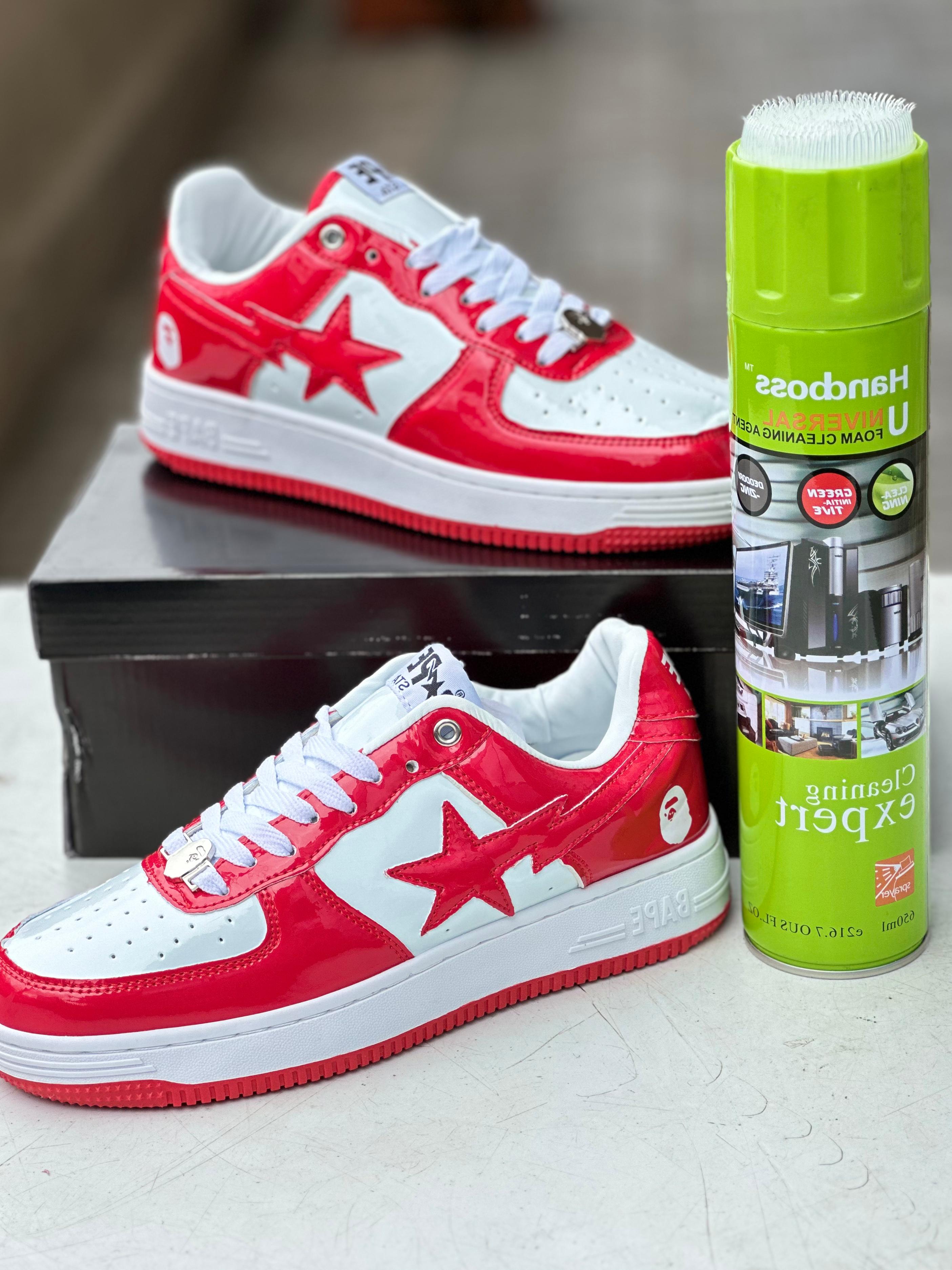 Bapesta Low – Red/White Patent Leather