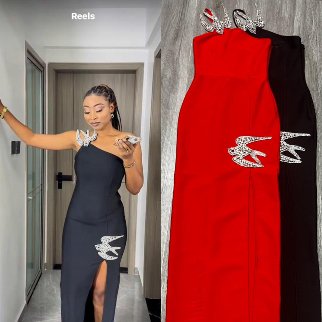 506 The Rhinestone Swallow One-Shoulder Dress