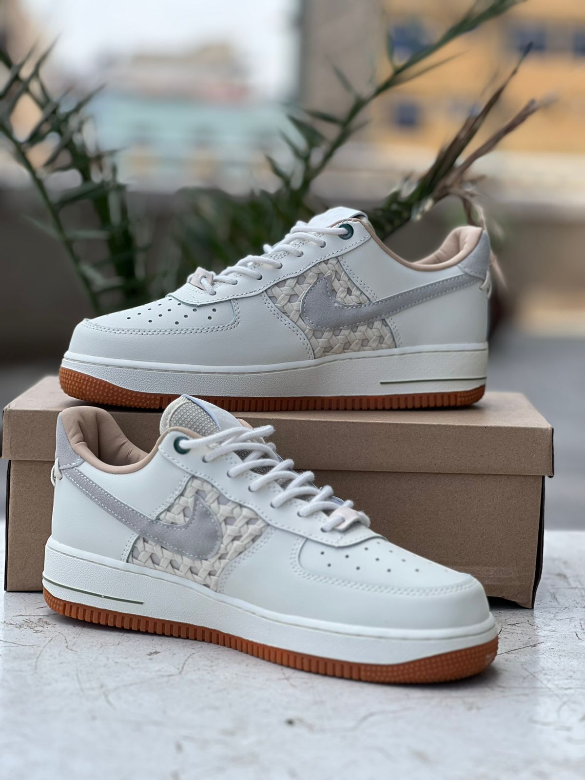 Air Force 1 Sneakers - Cream & Beige with Woven Accents
