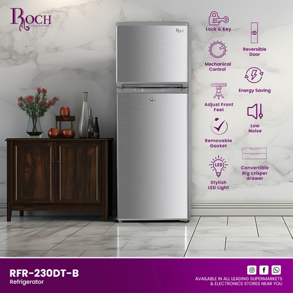 ROCH Double Door Refrigerator 182L (RFR-230DT-B)