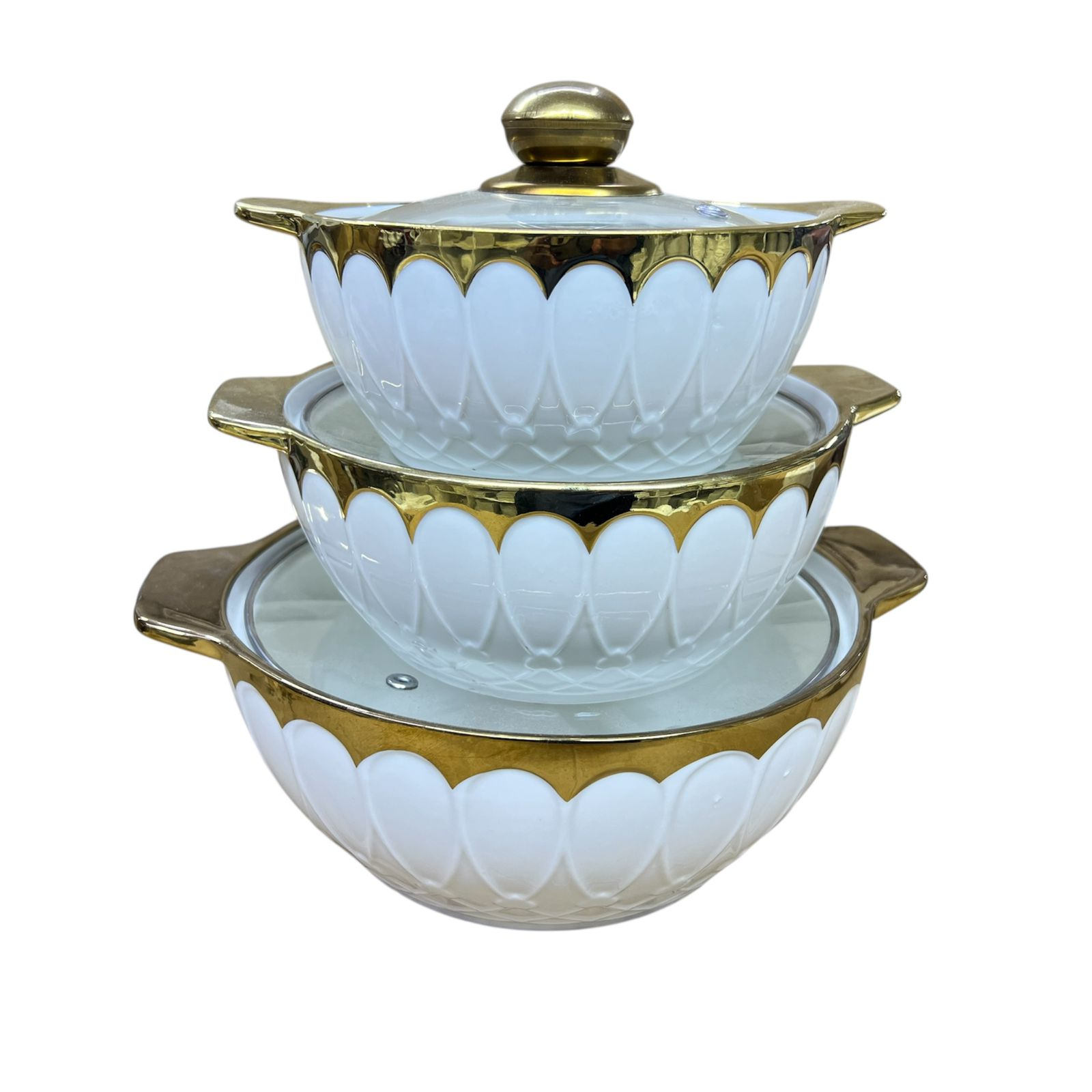 3-Piece Gold-Rimmed Ceramic Serving Set
