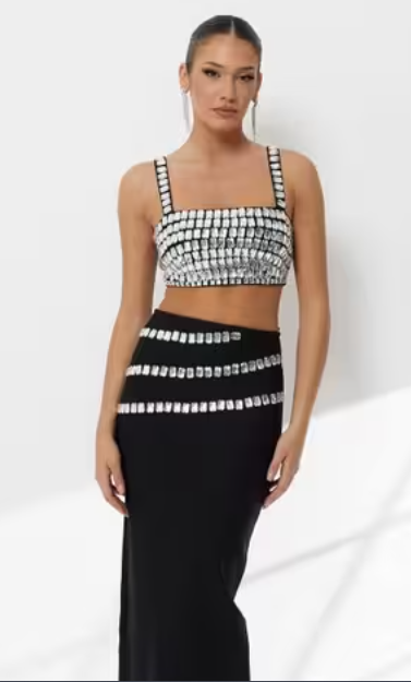 Beaded Banded Crop Top and Column Skirt