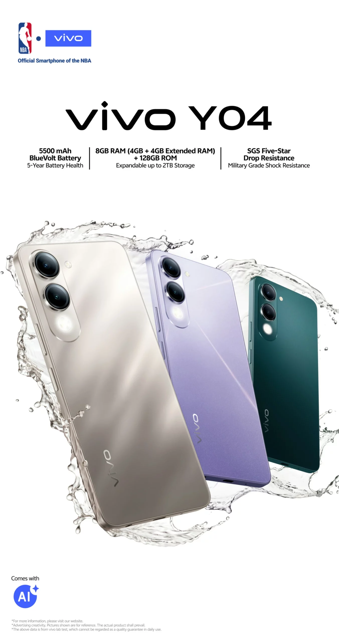 Vivo Y04 Smartphone – 4GB RAM, 128GB Storage