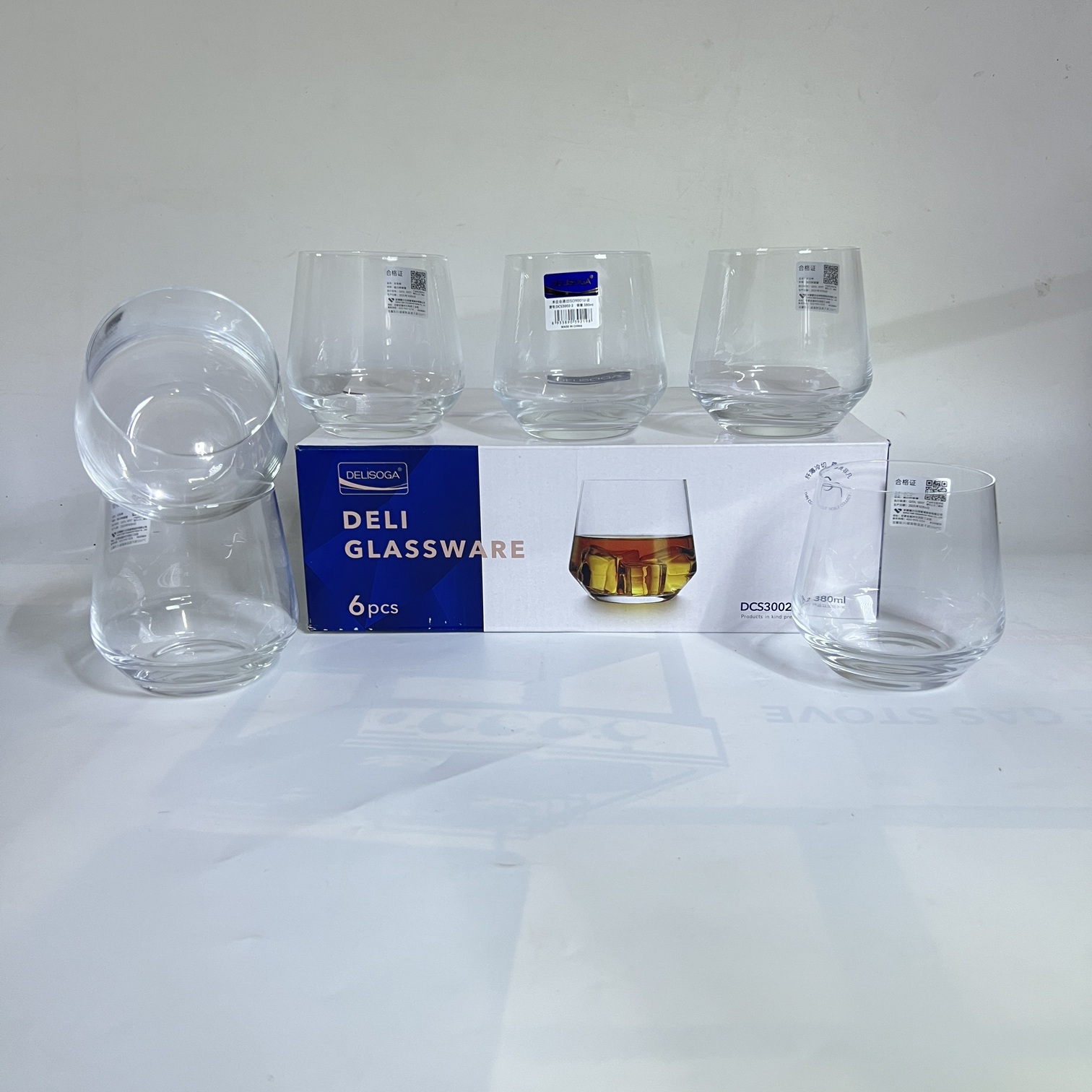 Deli Glassware Ribbed 6-Piece Deli Glassware Tumbler Set | 380ml Stemless Water & Juice ...