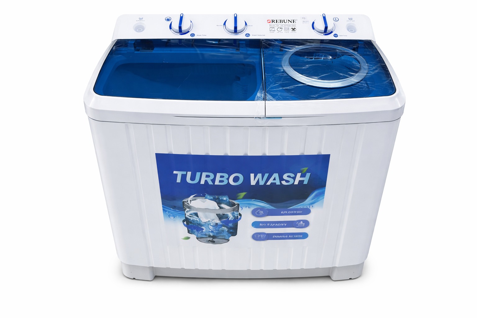 Washing While Machine REBUNE XPB80-E001 Twin Tub Semi-Automatic Washing Machine 8KG Wash 5KG ...