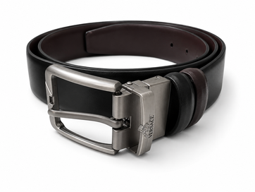 Men's Leather Belt With Solid Buckle - Black/Silver