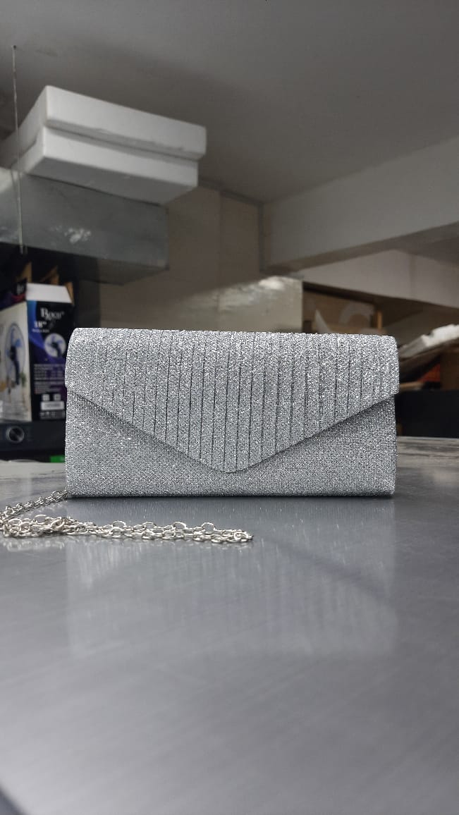 Silver Glitter Envelope Clutch Bag