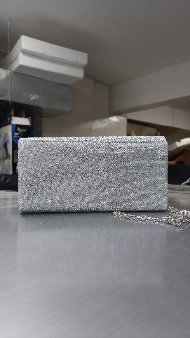 Silver Glitter Envelope Clutch Bag