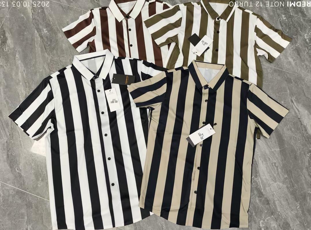 Men's Short-Sleeve Striped Button-Up Shirt.
