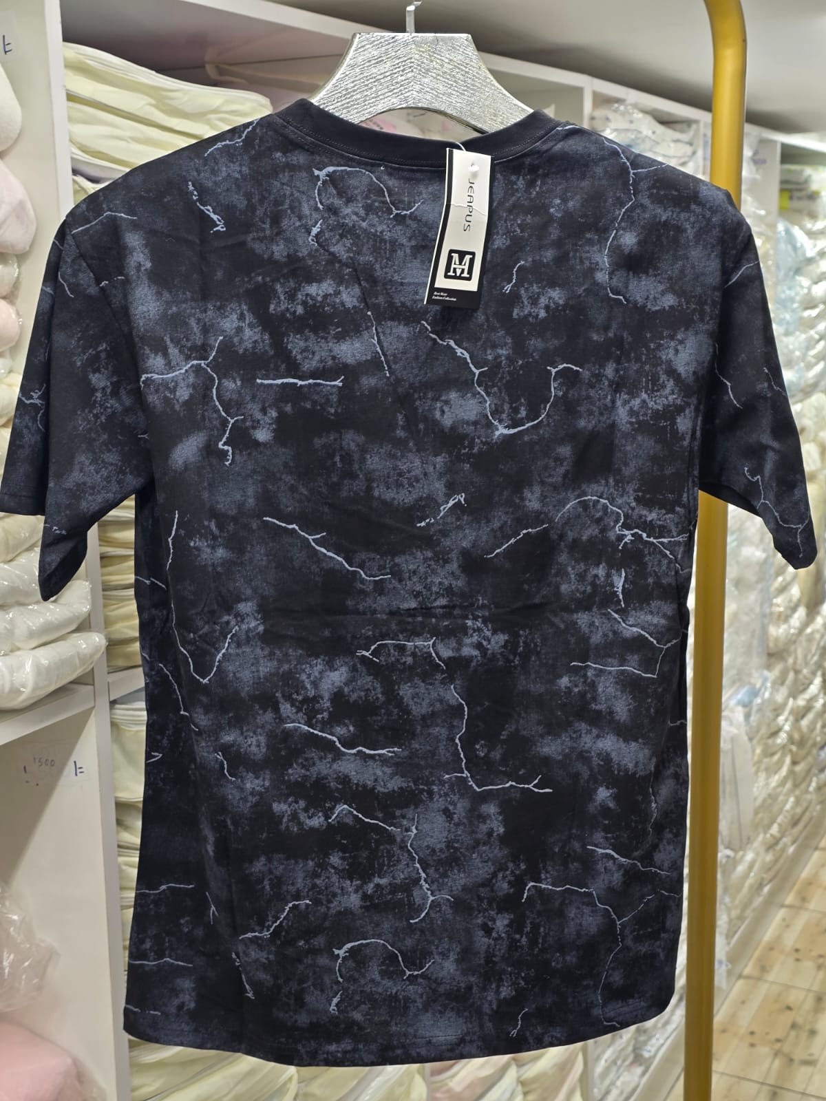 Marble Crackle All-Over Print T-Shirt - Black & Grey
